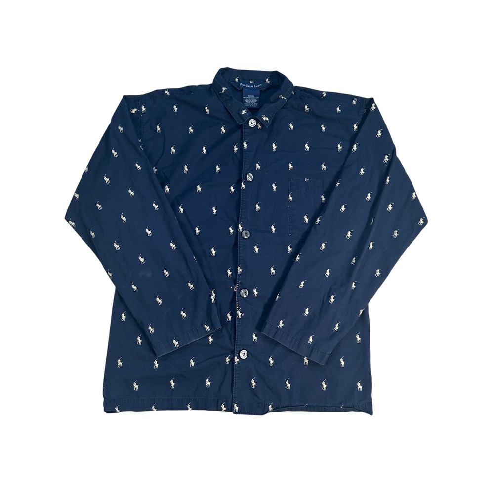 Polo Ralph Lauren‎ Shirt Mens Medium Pony Logo Print Button Down Pajama Top